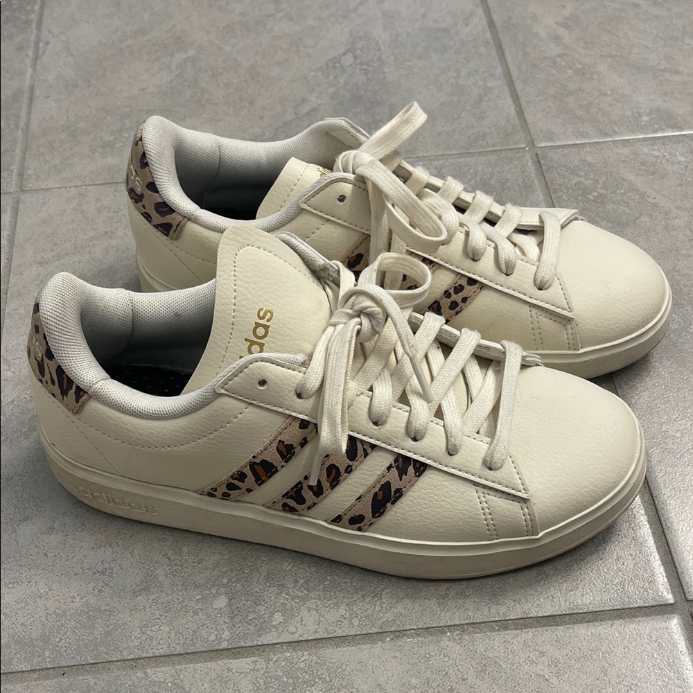 Adidas Women's Cream Sneakers with Leopard Print